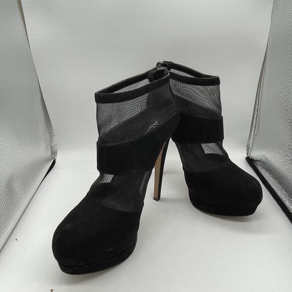 Aldo Womens Size 9 Stiletto Black Ankle Boot Faux Black Suede Mesh Platform Boot - Picture 8 of 11